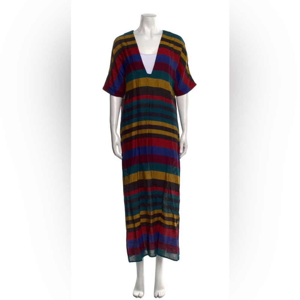 Mara Hoffman Multicolor Striped V-Neck Maxi Dress